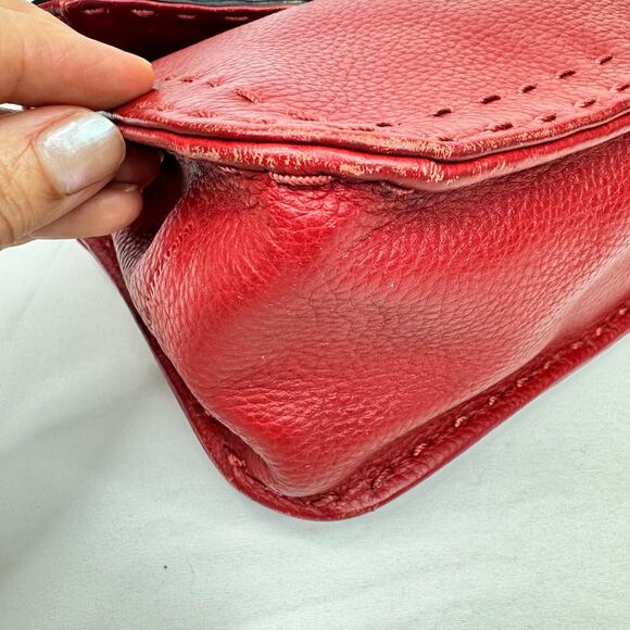 Adrienne Vittadini Red Pebbled Leather Purse Handbag Shoulder Bag Top Stitching - Picture 10 of 16